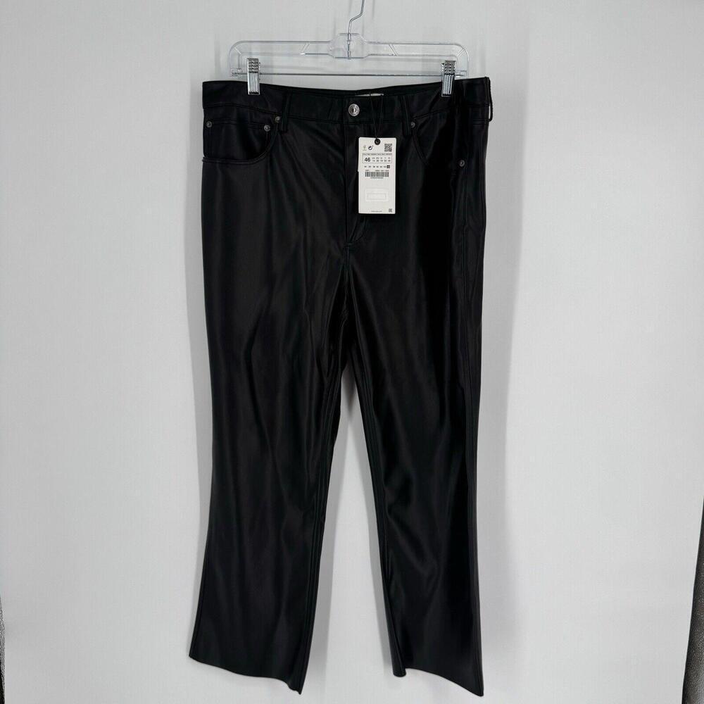 Zara pants womens 14 black faux leather dreed high rise crop party holidays work